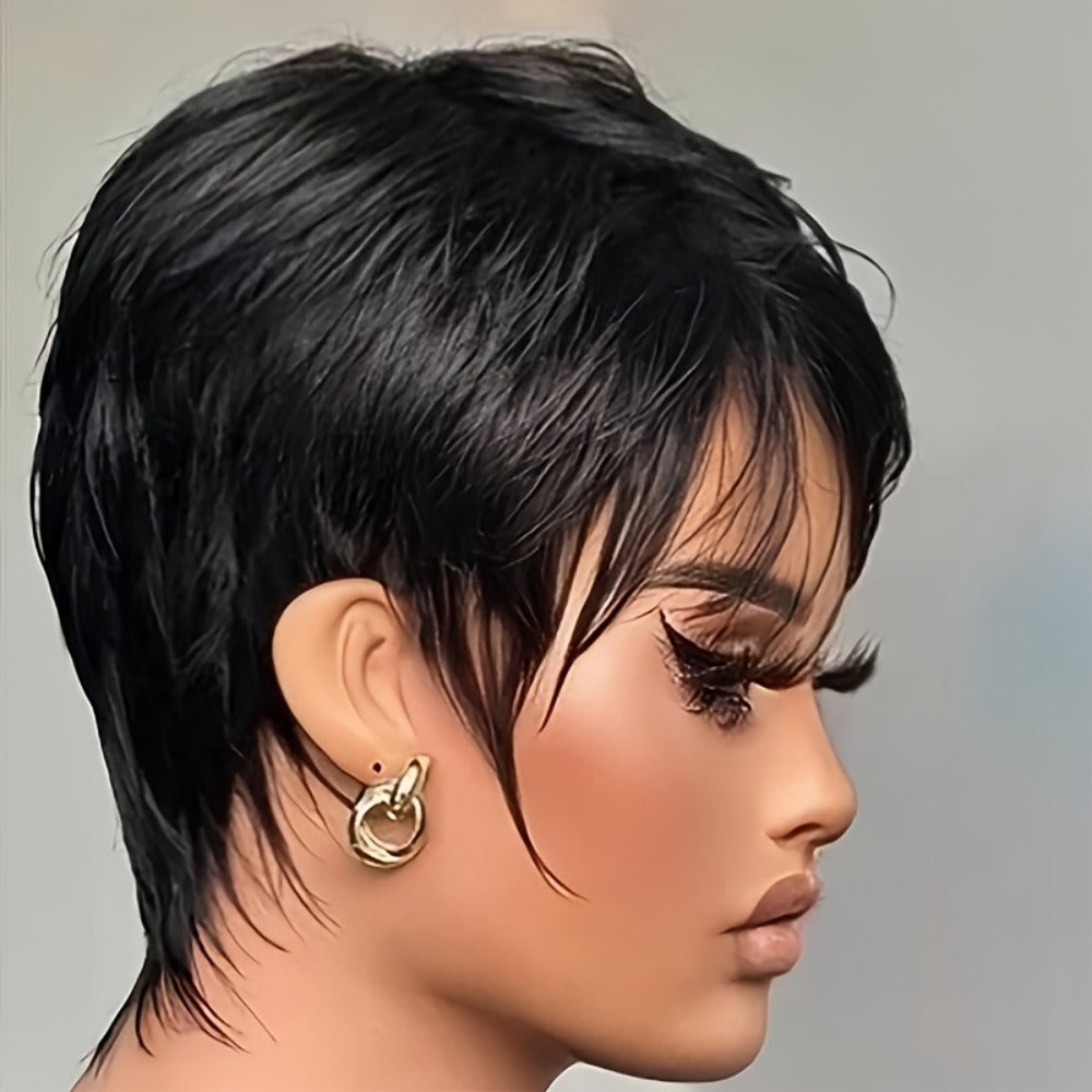 Pixie Cut Wig Human Hair with the Bangs and a Full Black Cap — image 7