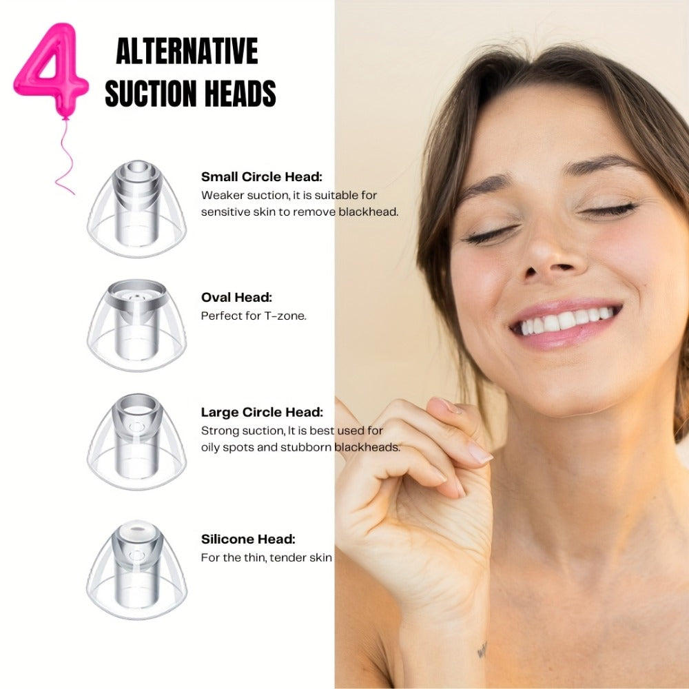 Blackhead Remover Vacuum Pore Cleaner 5 Adjustable Suction Levels - 4 Probe Heads 600mAh for Bath Time, Home Spa and Personal