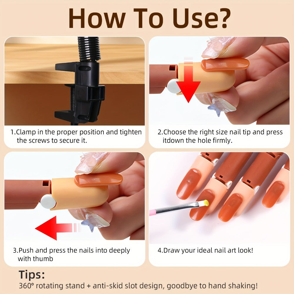 Nail Practice Hand Flexible Fake Hand Model Training Kit for Acrylic Nail Art, Nail Glove Set with Pink Hand — image 8