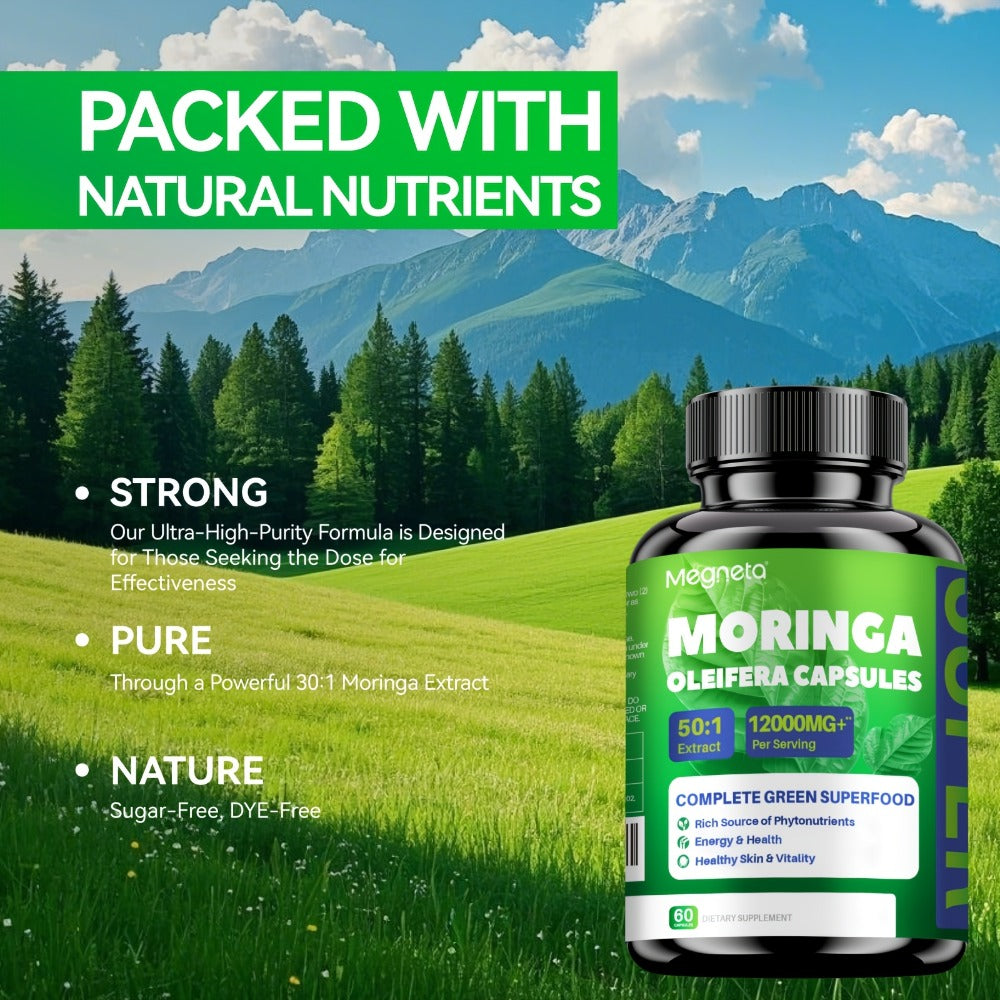 Herbal Supplements with Megneta Label, Moringa Oleifera 12000mg per Serving, 60 Capsules per Bottle — image 6
