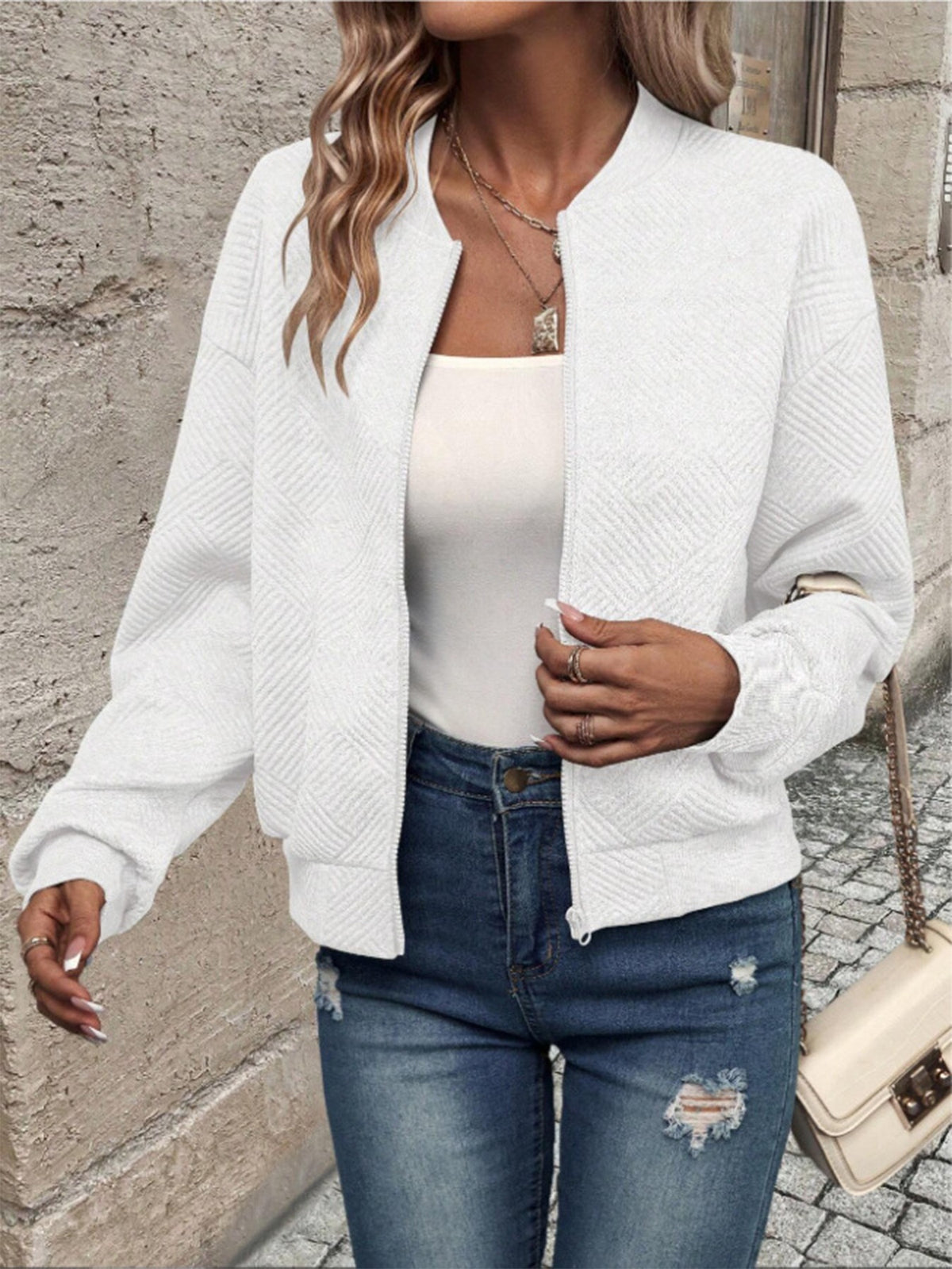 Solid Color Zipper Jacket Coat For Women