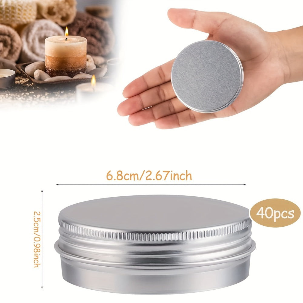 Aluminum Jars with Lids 40 Pack – 2 oz Round Metal Screw Top Tins for Candle Making, Lip Balm, Salve, DIY Cosmetics — image 3