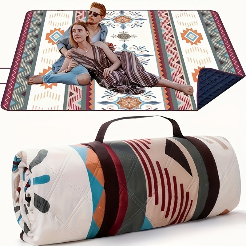 Rectangular Geometric Picnic Blanket with Rolled Carry Straps and 200 x 150 cm Pictured Open Size — image 2