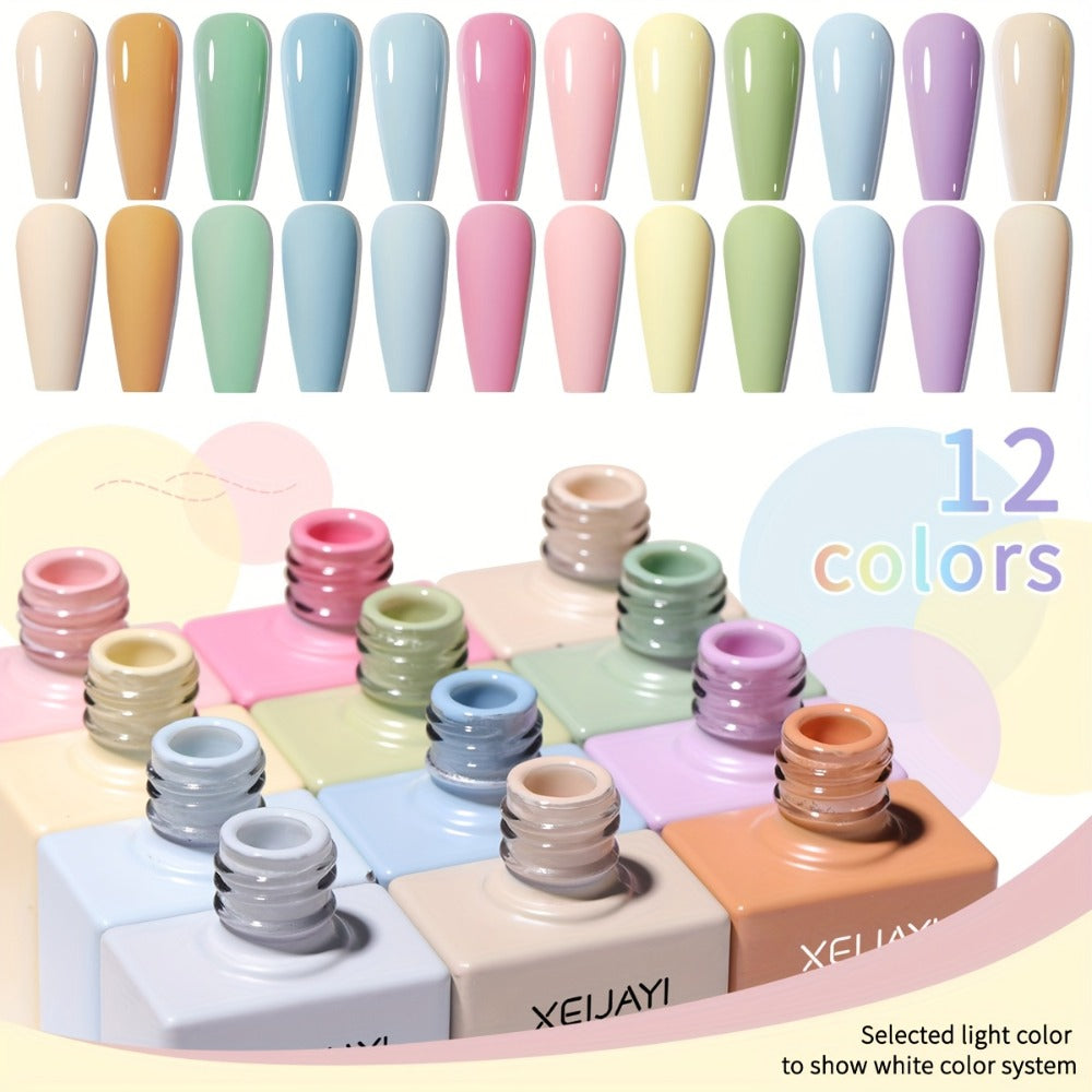 Gel Nail Polish Set with XEIJAYI Label, 12 Candy Macaroon Gel Colors in 0.51oz Square Bottles — image 6