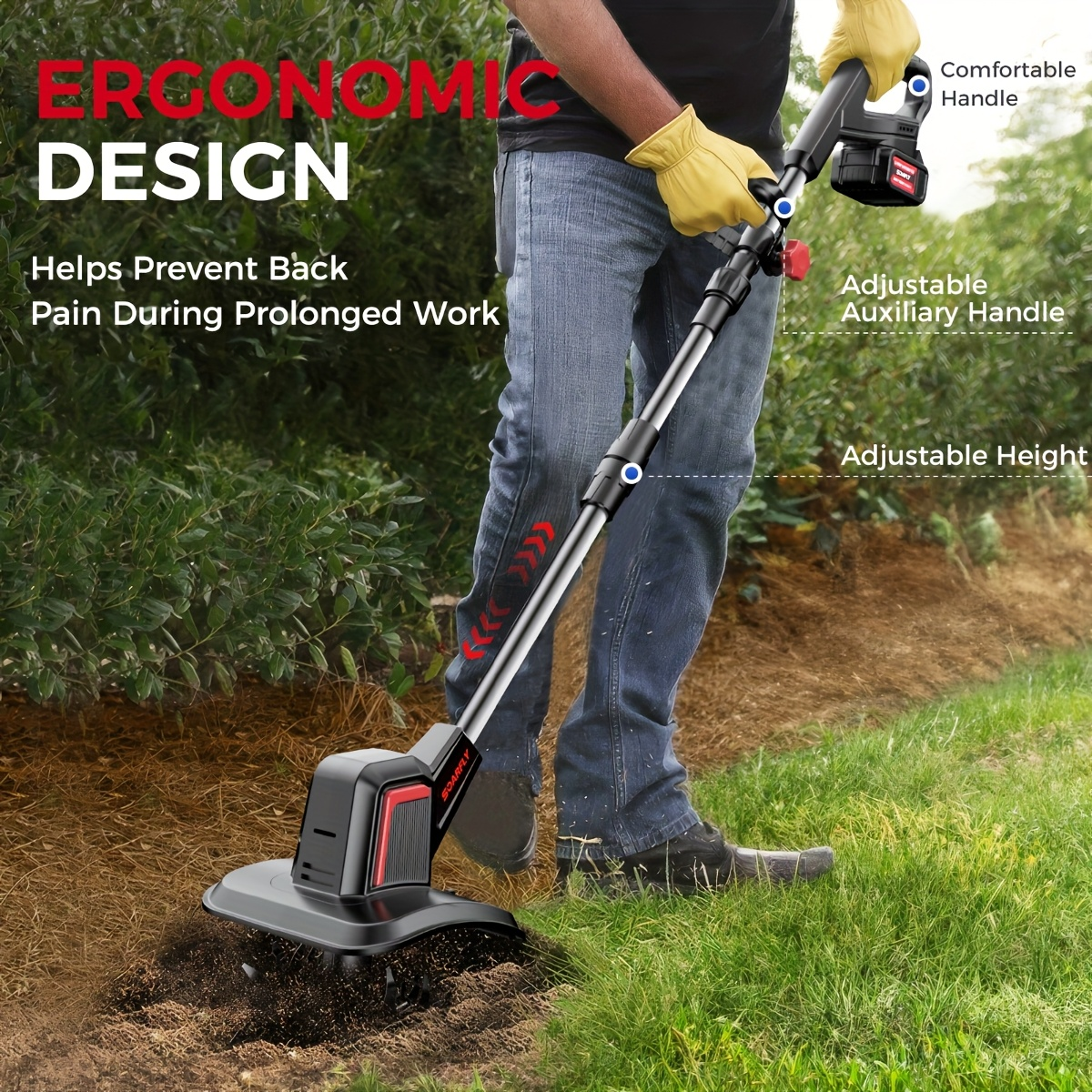Cordless Electric Cultivator 360RPM - Wireless Electric Tiller & Soil Loosening Machine with 2×4.0Ah for Garden, Patio and Ya
