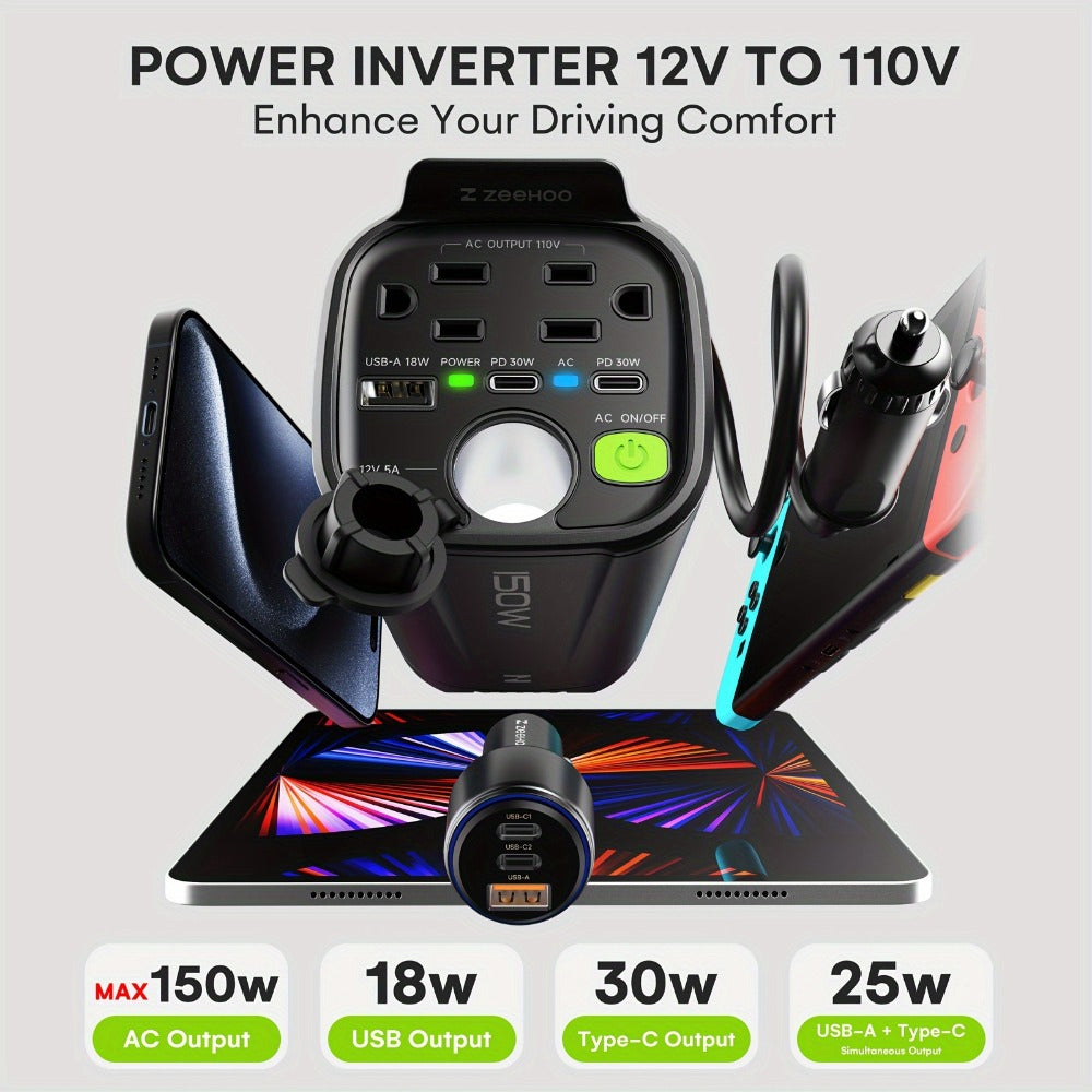 Car Power Inverter with Two 110V AC Outlets and USB-C Ports for Vehicles — image 4