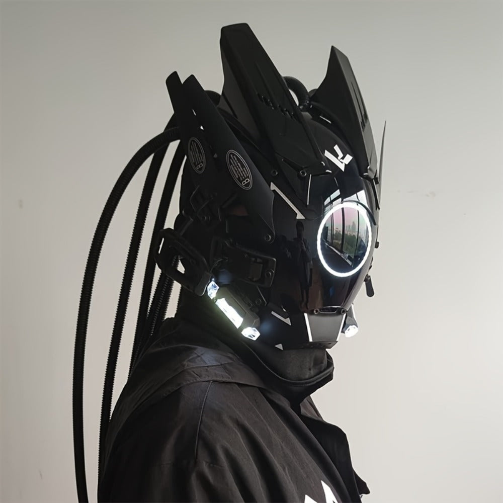 LED Braided Cyberpunk Costume Helmet with Circular Face Light and Blue, Green or Pink Accent Styles — image 29