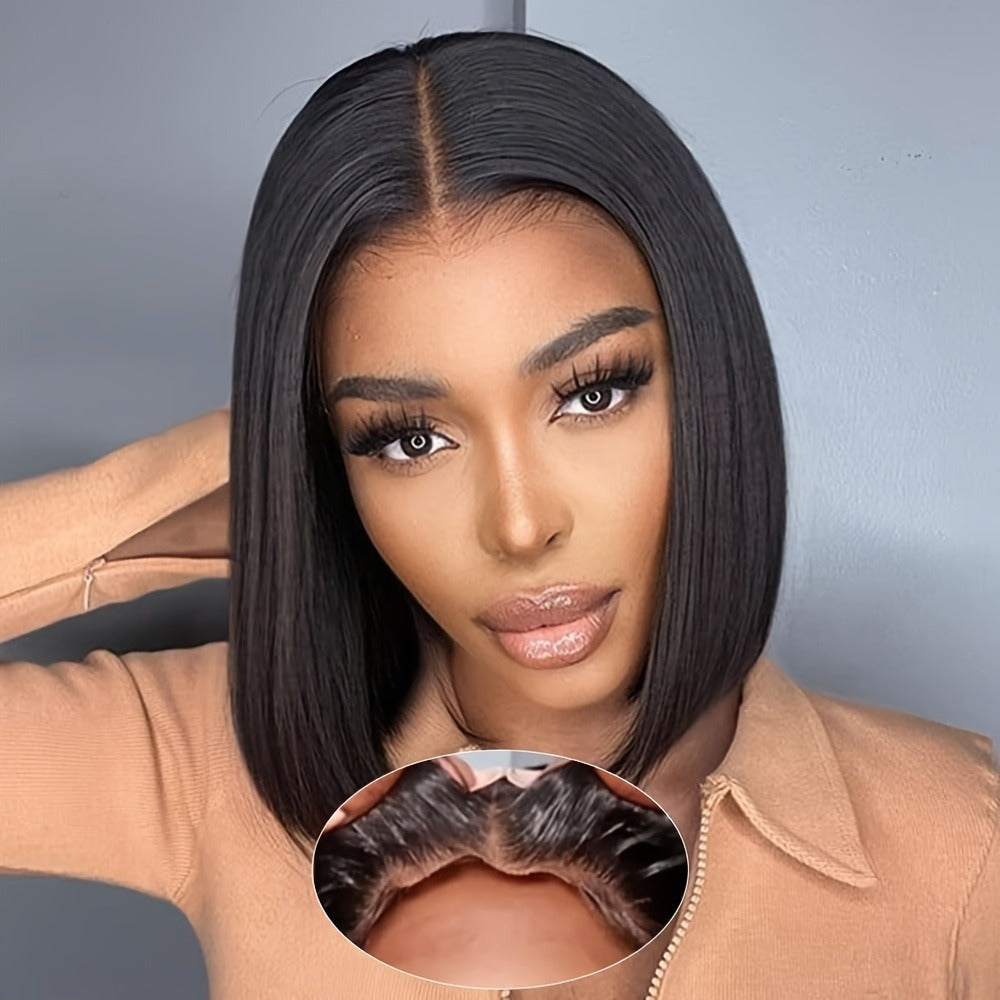 Straight Bob Human-Hair 4x4 Lace Closure Wig in Black with 8, 12, 14 or 16-Inch Length Options — image 7
