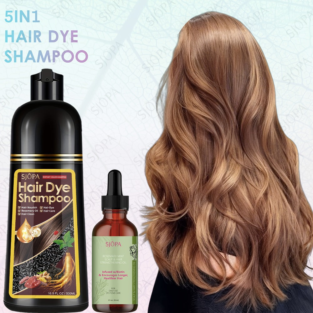 Hair Dye Coloring Shampoo 5-in-1 Upgraded with Hibiscus Oil, Squalane & Glycerin – Quick Color & Nourishing, Gentle Skin-Safe
