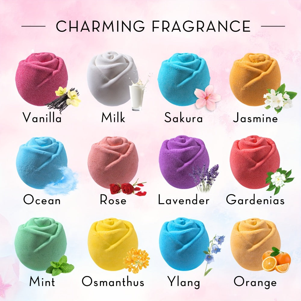 Bath Bombs, 12-Piece Shea Butter and Essential Oil Gift Set with Assorted Round Fizzers and Fragrance Labels — image 4