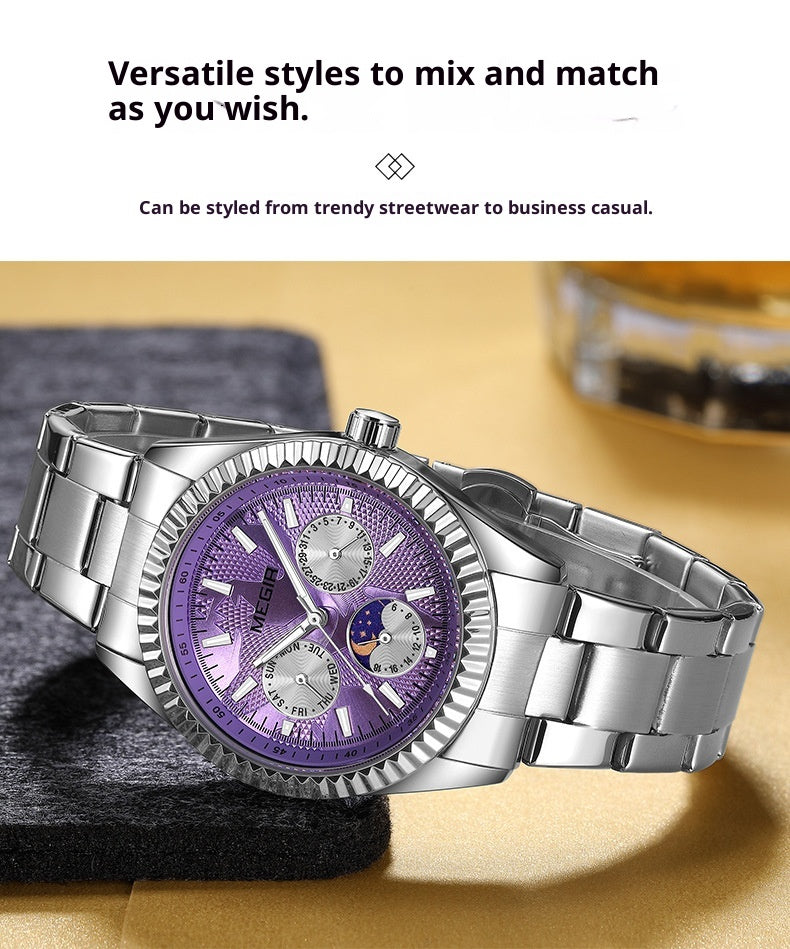 Lunar Phase Business Steel-Strap Waterproof Quartz Men's Watch