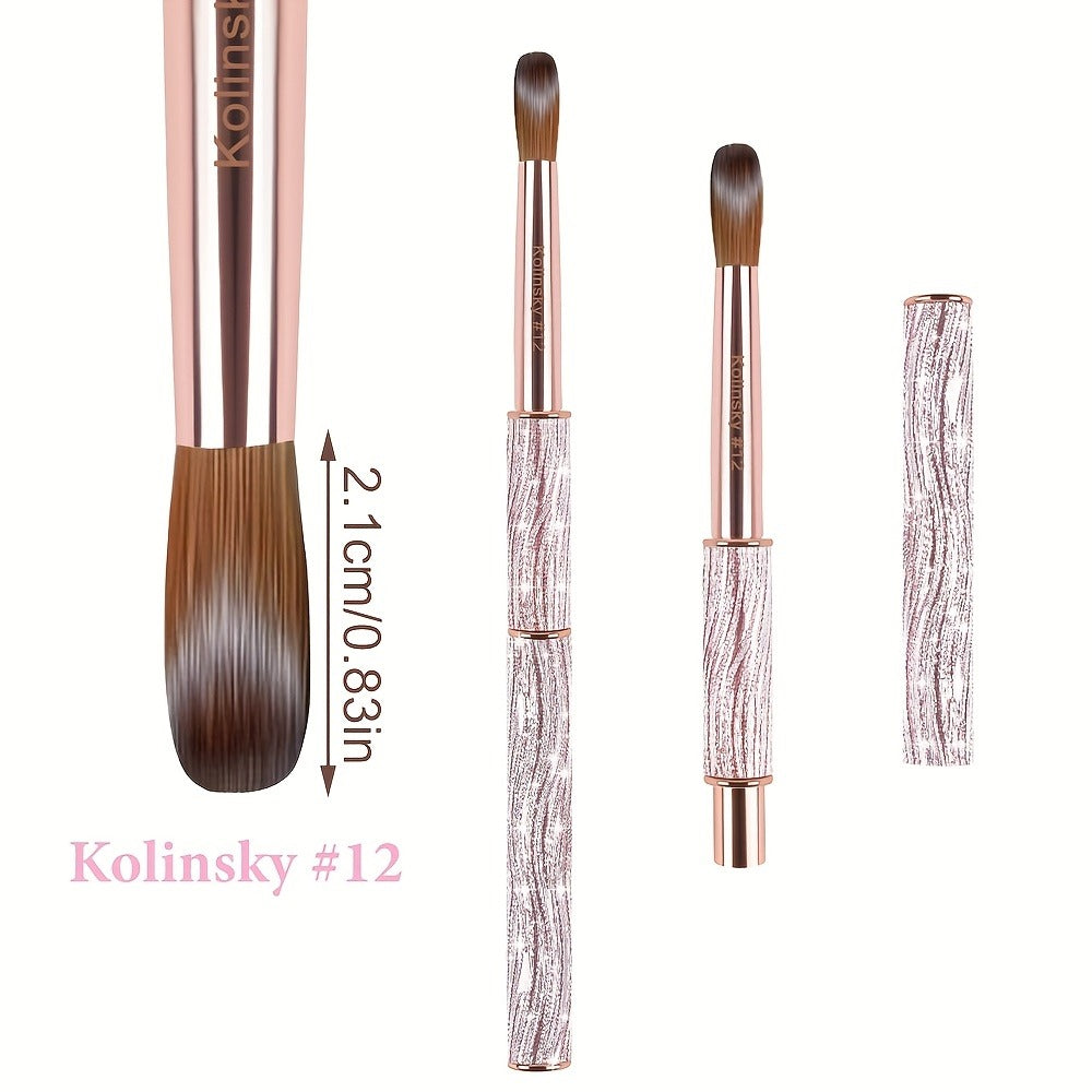 Kolinsky Nail Brush Pink Sparkling Metal Handle – Round Head Acrylic Nail Art Brush for Extensions & Manicure — image 9