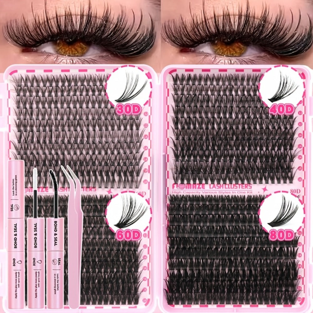 800-Piece 30D–80D Volume Lash Cluster Kit with Mixed 10–16mm Lengths and Pink Application Set — image 1