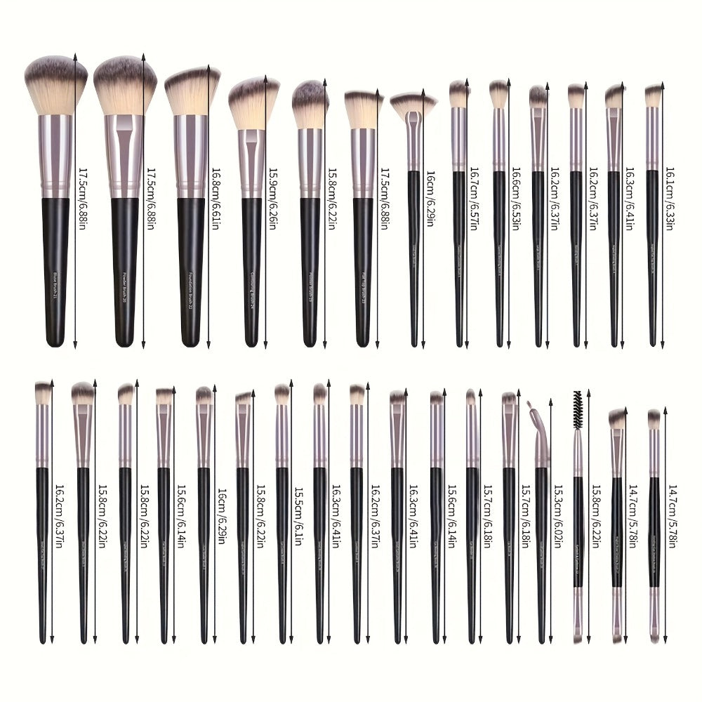 Makeup Brush Set, 30-Piece Nylon Bristle Collection with Alloy Handles, Face and Eye Brush Shapes and Storage Pouch — image 3