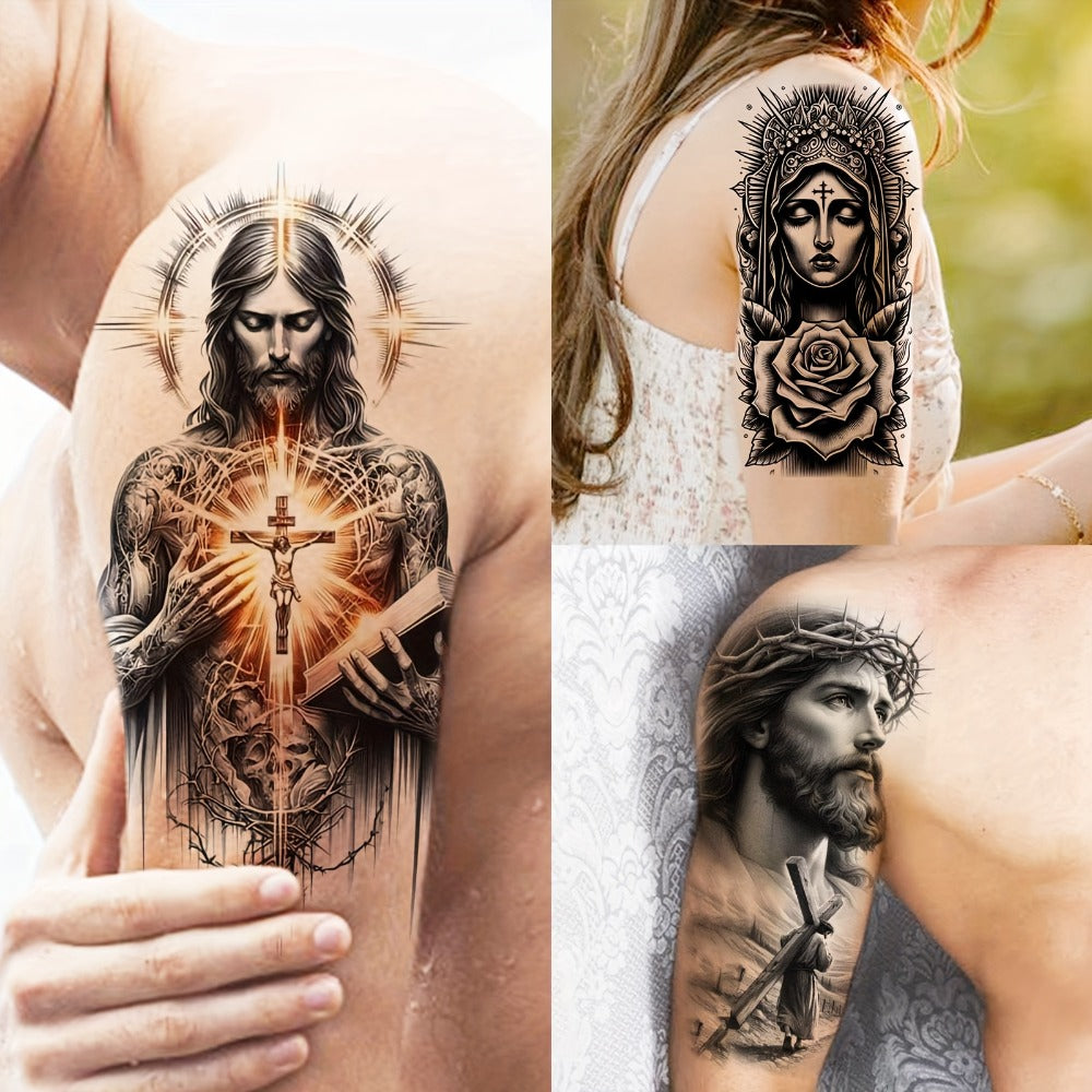 Temporary Tattoos, 68-Sheet Faith and Quote Set with Prayer, Peace, Lion, Eye and Tribal Motifs — image 2