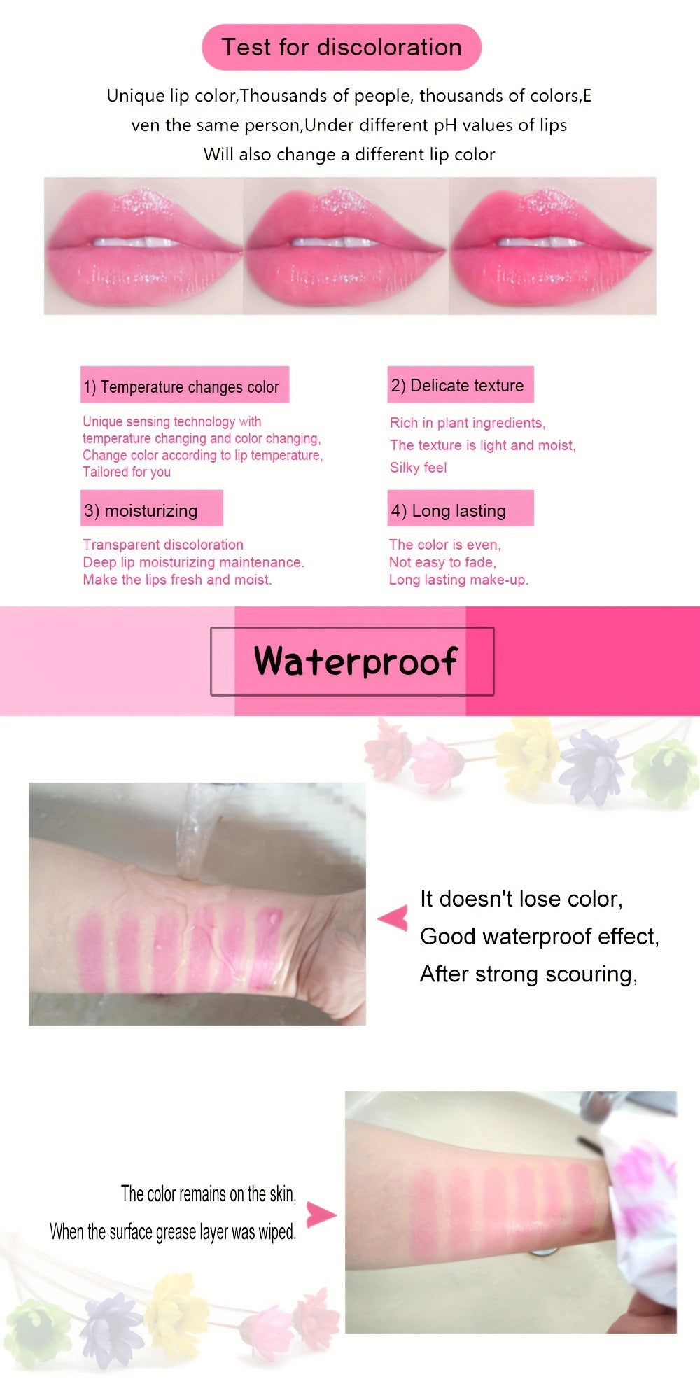 Lip Balm emaymei 6-Piece Flower Jelly Stick Set with Clear Gloss Texture and Pink Gift Box — image 13