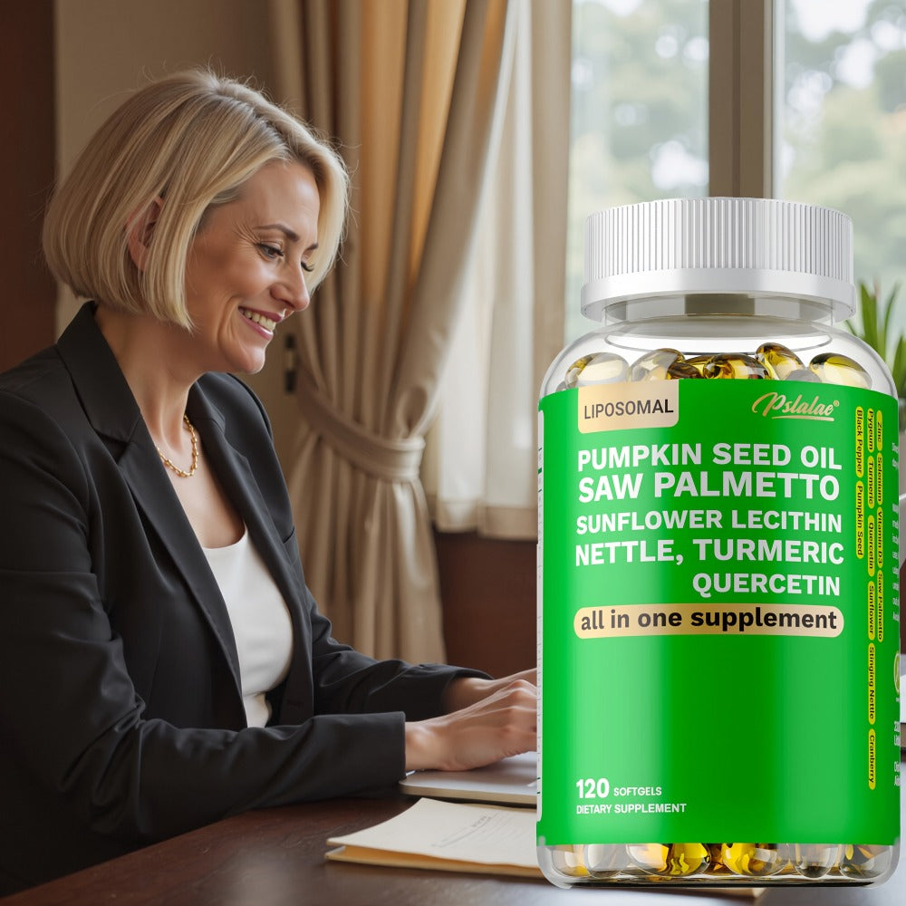 Saw Palmetto Capsules with Pumpkin Seed Oil, Pygeum & Quercetin, Urinary, Bladder, Hair & Heart Health Support for Women & Me