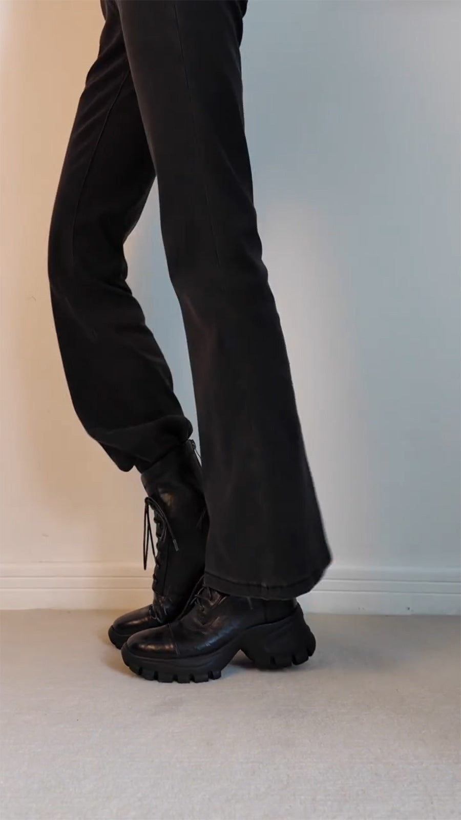 New Stylish Versatile Black Thick-soled Back Zipper Lace-up Motorcycle Boots