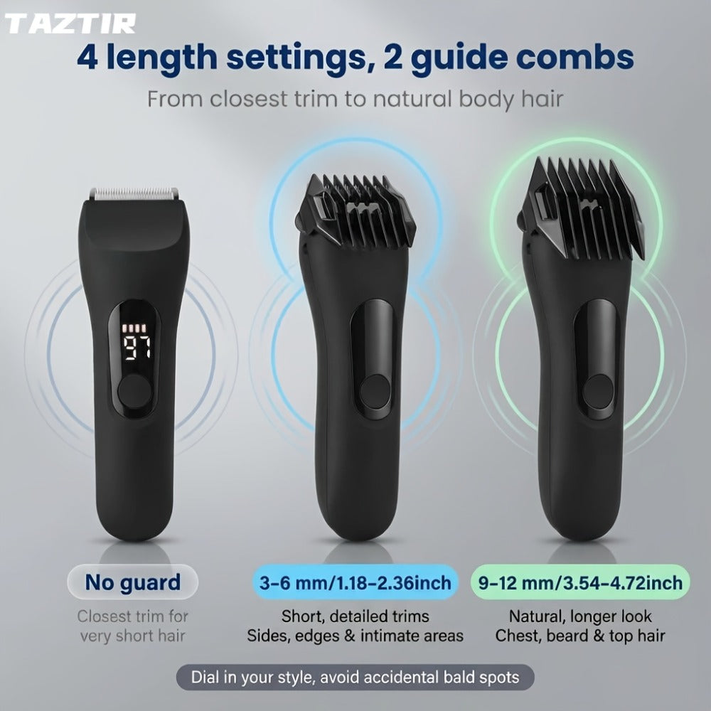 Waterproof Beard Trimmer 5-in-1 Body Grooming Kit for Men IP67 USB Rechargeable Electric Razor with Ceramic Blades LED Displa