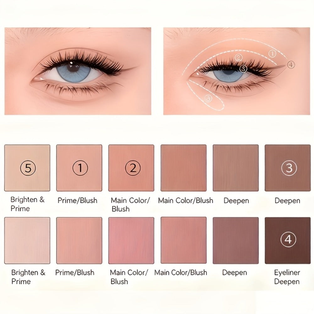 Eyeshadow Palette 12-Shade Neutral Pink and Brown Compact with Clear Lid and Brush Accessory — image 7