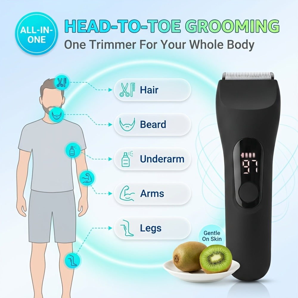 Waterproof Beard Trimmer 5-in-1 Body Grooming Kit for Men IP67 USB Rechargeable Electric Razor with Ceramic Blades LED Displa