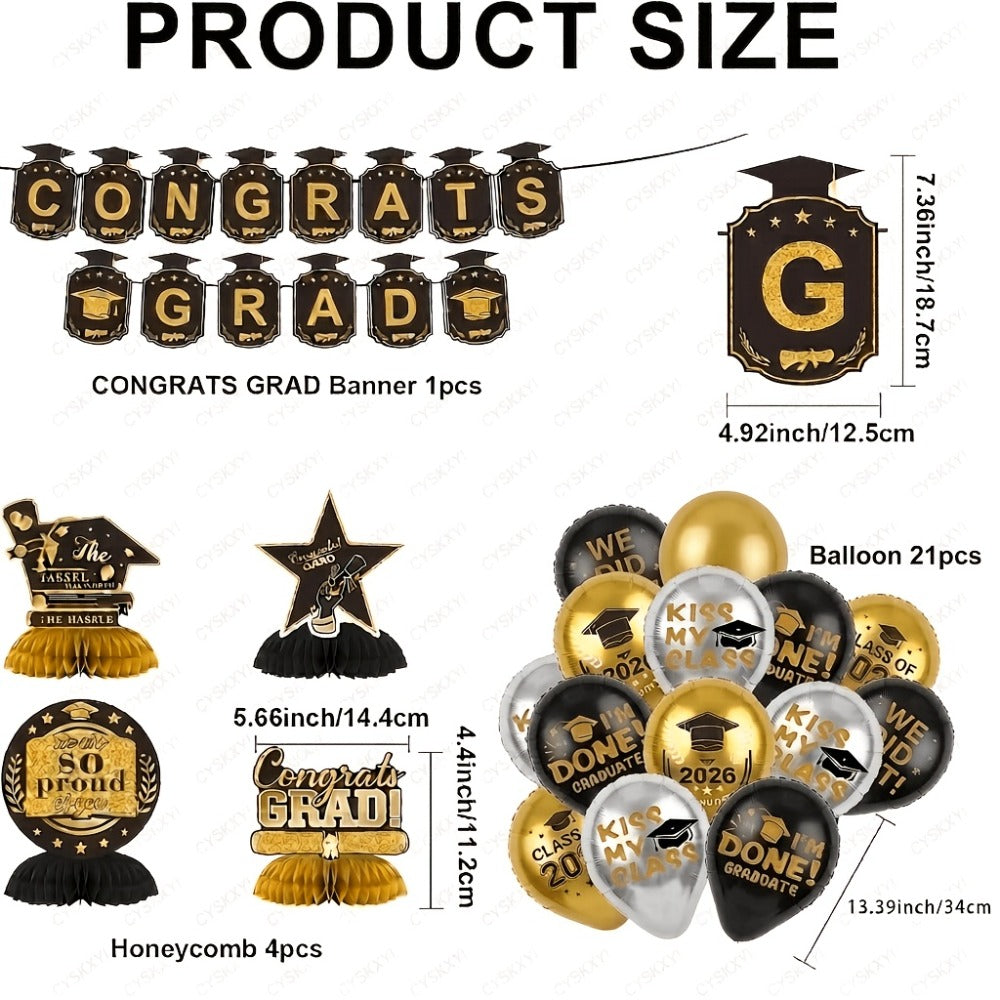 Class of 2026 Graduation Decoration Set with Letter Banner, Hanging Pieces and Six Color Options — image 8
