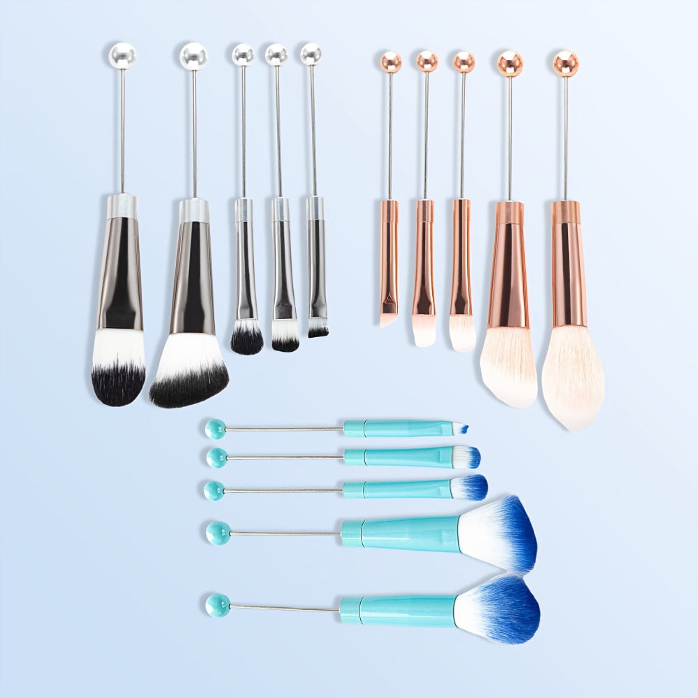Makeup Brush Set, 15-Piece Bead-Ready Metal Handle Collection with Powder, Blush, Eyeshadow and Angled Brush Shapes — image 8
