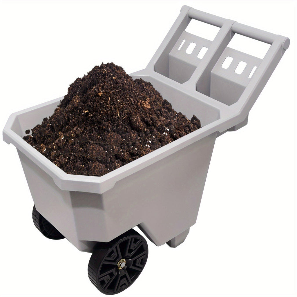 Wheelbarrow 2-Wheel Yard Cart, Push Pull Design with 9-Inch Solid Wheels, Trash & Garden Cart, Gray — image 1