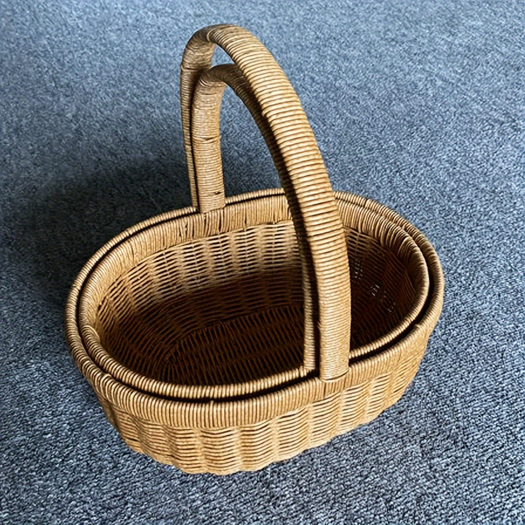 Oval Wicker-Style Market and Picnic Basket with Arched Handle in Medium or Large Size Options — image 8