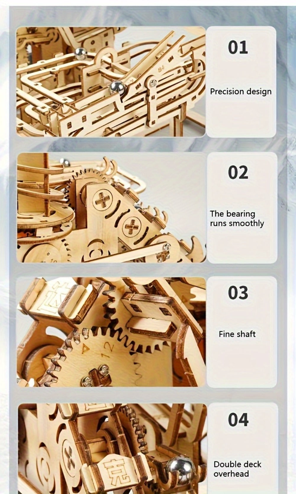 Wooden Marble Track Model Kit with Dual-Linkage A or B Builds, Laser-Cut Panels, Gears and Ball Rails — image 18