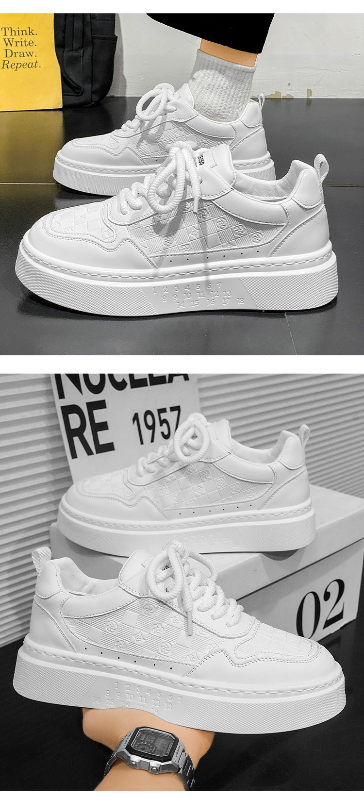 Mens Versatile Casual Height-increasing White Sneakers