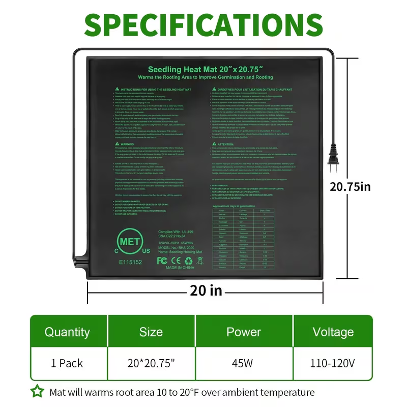 Seedling Heat Mat MET, Uniform Heating for Germination Indoor Gardening Greenhouse, Hydroponic Seed Starting Warming Pad M & 