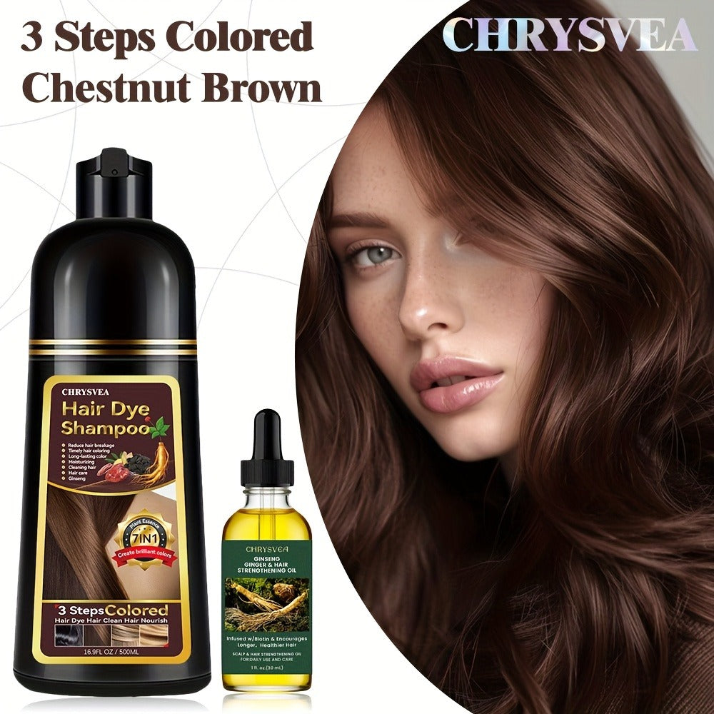 Hair Dye Shampoo, CHRYSVEA 500ml Bottle with 30ml Hair Oil and Nine Shade Options Set for At-Home Color Selection — image 5
