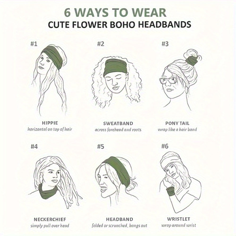 Floral Turban Headbands for Women 8 Pack Non-Slip Elastic Boho Knotted Wide Hair Wrap for Sports Yoga Running Workout Sweatba
