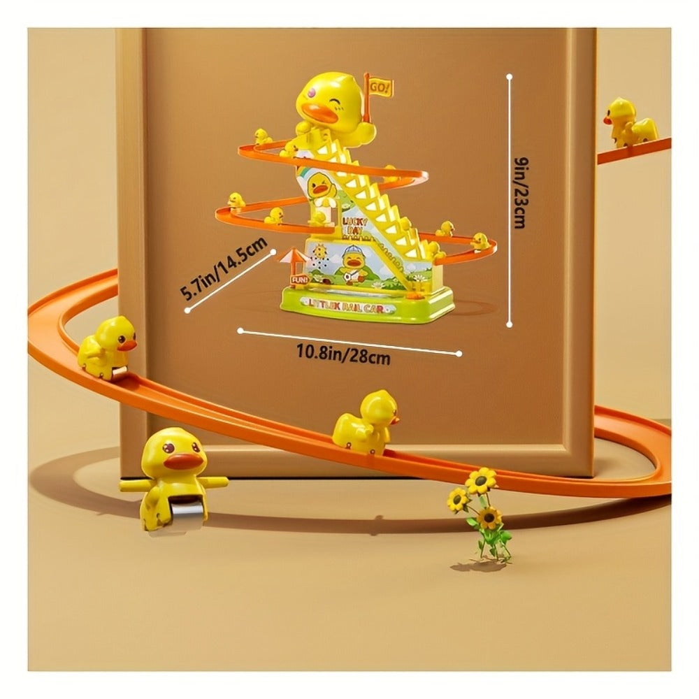 Electric Duck Climbing Stairs Toy with Music, 6 Ducklings Slide Loop Toy for Kids Ages 3 4 5 6, Fun Interactive Toy for Boys 