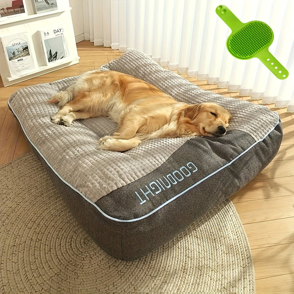 Gray Rectangular Dog Bed with Thick Polyester Fiber Cushion, Four Size Options and Included Grooming Tool — image 1