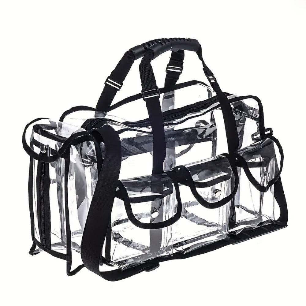 Stadium Approved Clear PVC Tote Bag Extra Large Transparent Shoulder Bag 3 External Pockets Adjustable Straps Waterproof for 