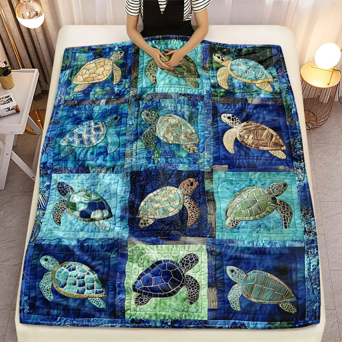 1pc Underwater Turtle Splicing Pattern Blanket- Home Furnishings Bedding Throw for Sofa Bed for Sofas, Beds and Everyday Home