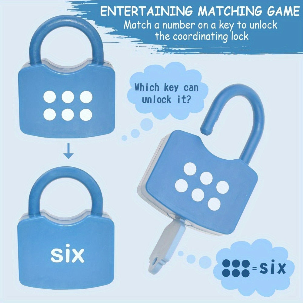 Preschool Math Lock and Key Counting Toy 10 Sets – Number Recognition Manipulative for Kids Ages 3-5, Color-Coded Kindergarte