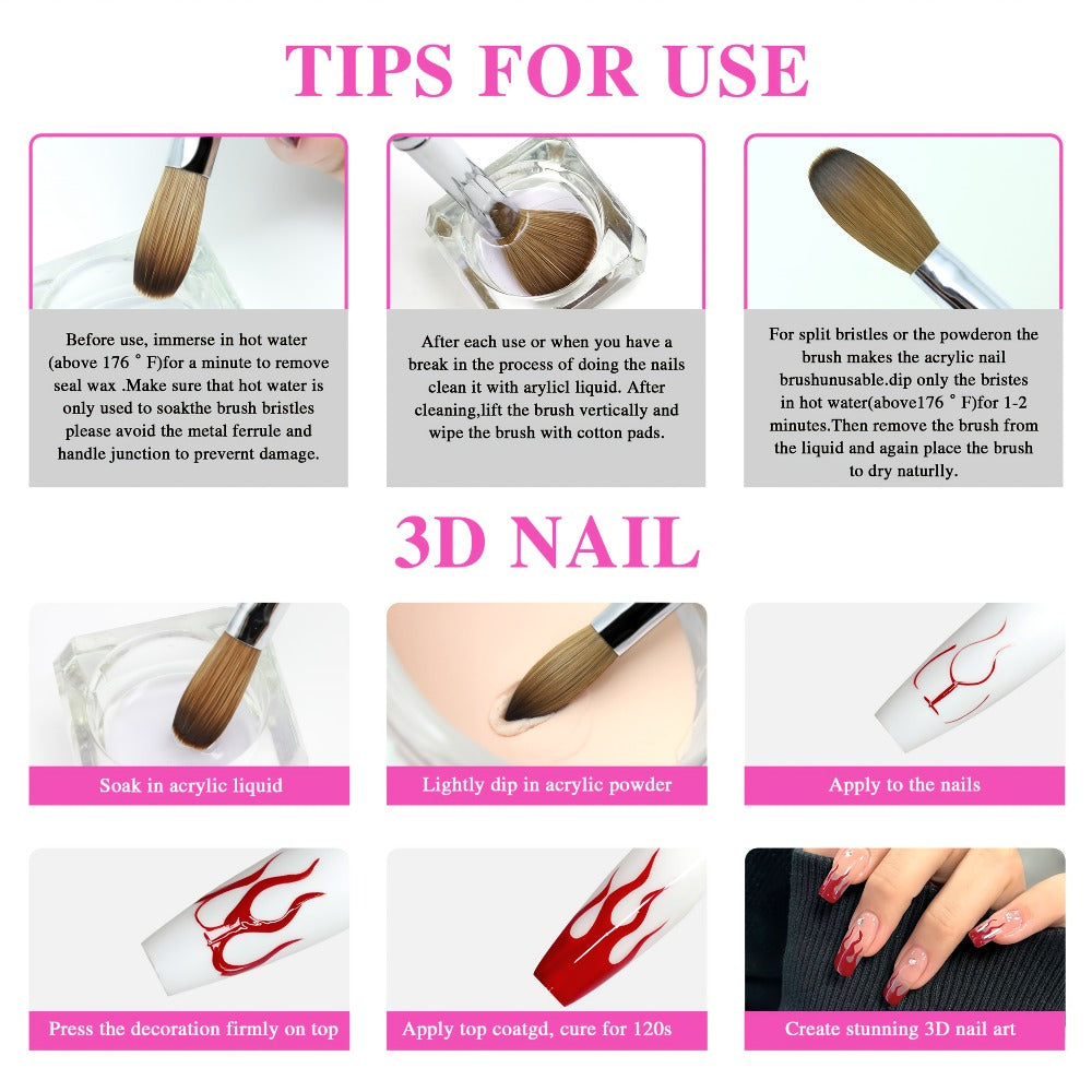 Kolinsky Acrylic Nail Brush Set 100% Pure Kolinsky Hair Flat Shape Sizes #10 #12 #14 – Professional Nail Art Sculpting Extens