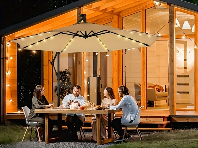 Patio Umbrella 10FT Solar LED Cantilever Style with 32 Lights, Eight-Rib Frame, Tilt and Four Colors — image 13