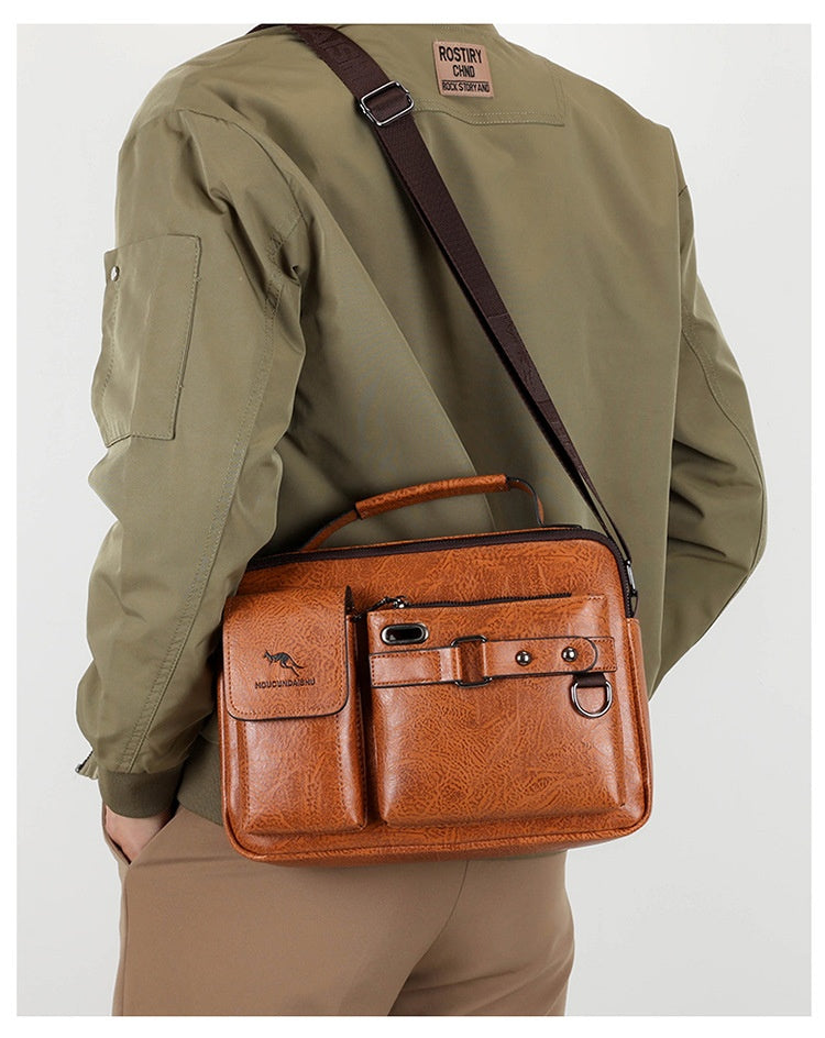 Men's Large Capacity PU Shoulder Bag Retro Business Style
