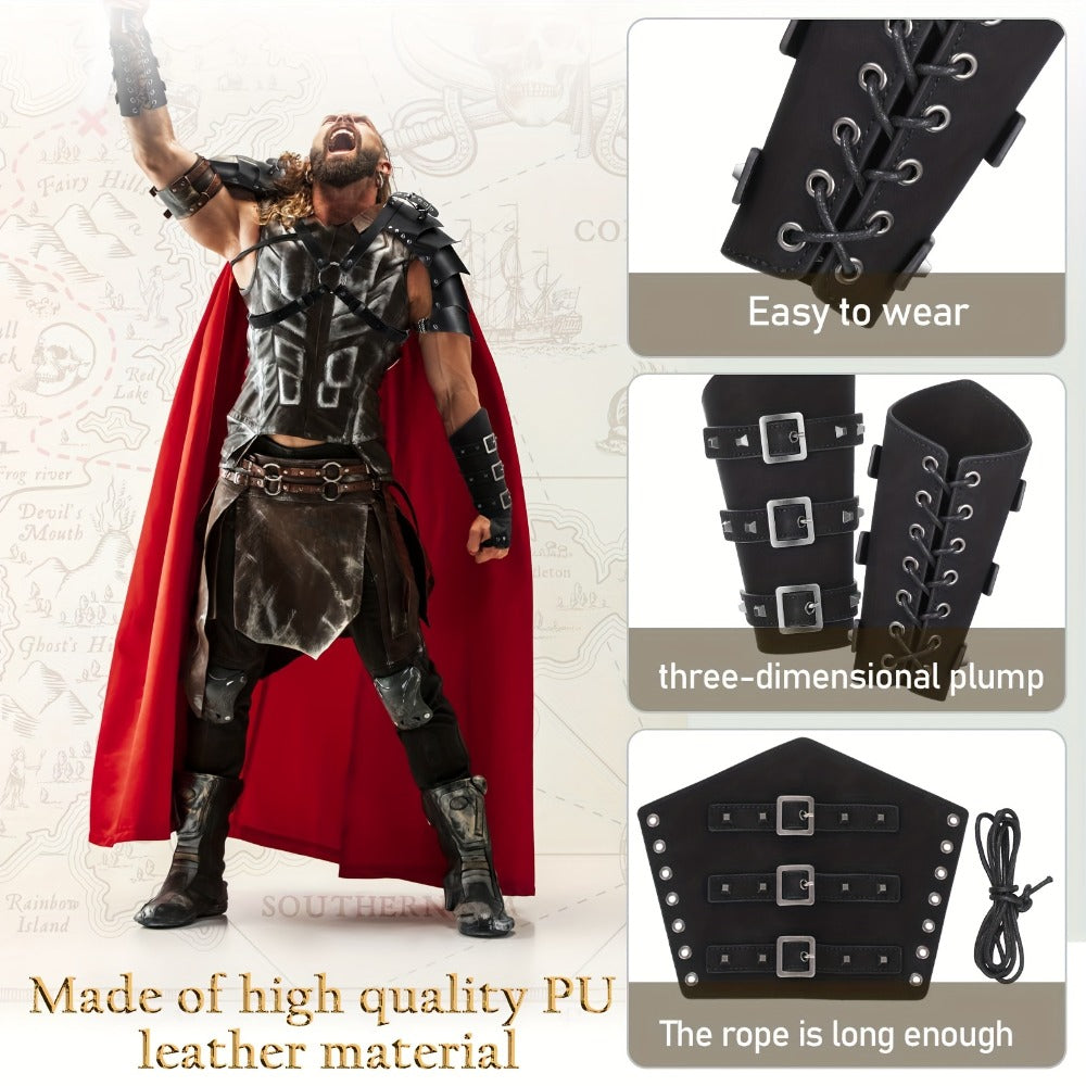Costume Accessories 4-Piece Medieval Armor Set with Shoulder Cape, Arm Guards and Belt in Black — image 5