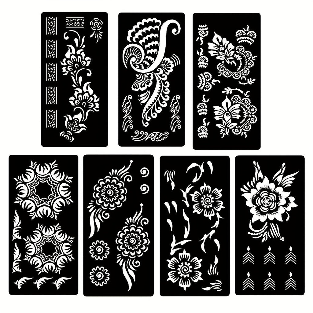 Seven-Piece Floral Tattoo Stencil Set with Paisley and Henna-Style Designs in SM031 or SM032 — image 1