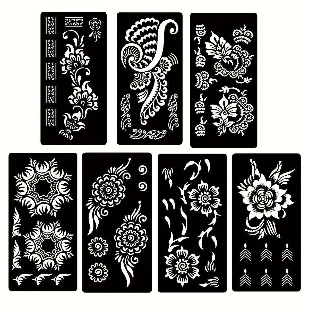 Seven-Piece Floral Tattoo Stencil Set with Paisley and Henna-Style Designs in SM031 or SM032 — image 1