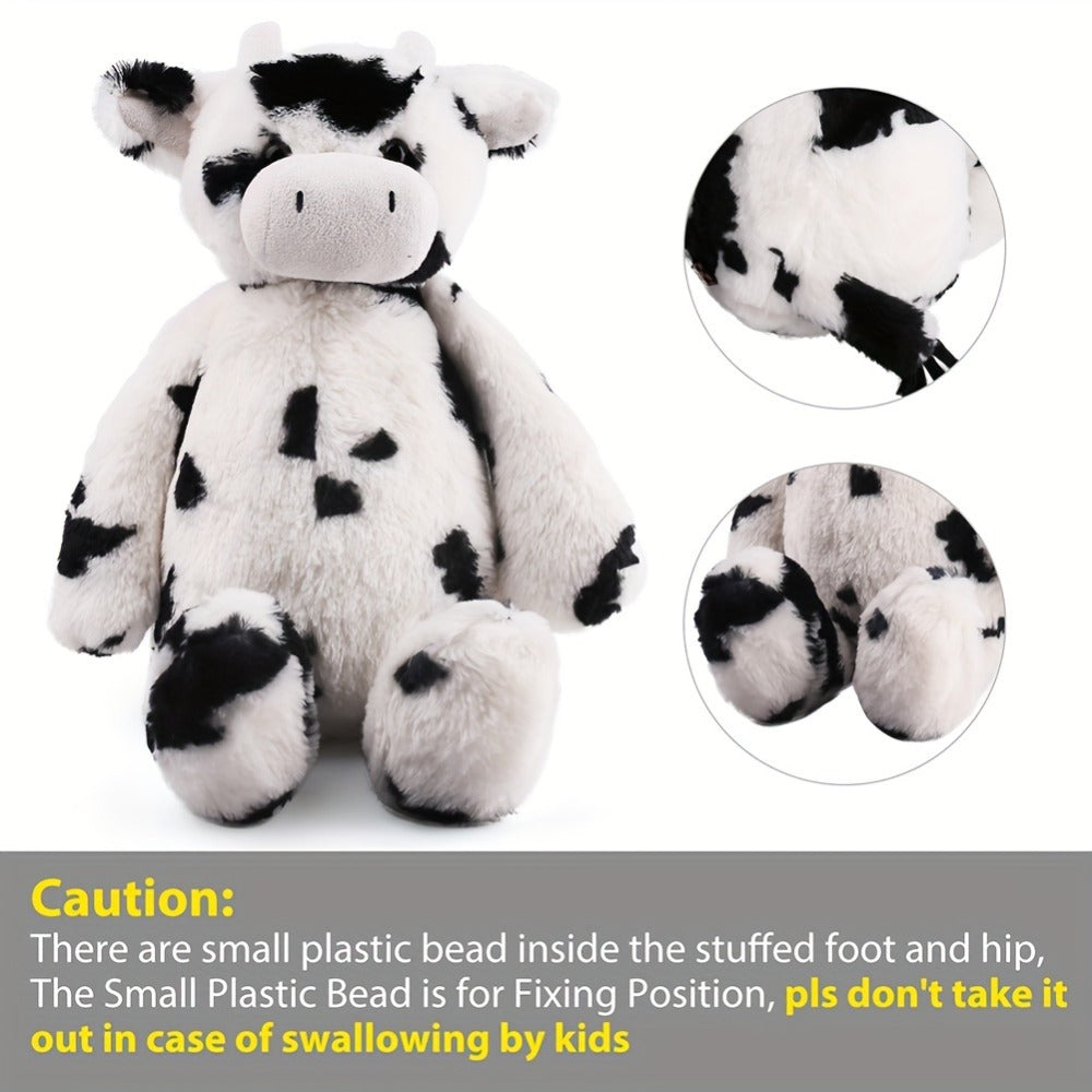 Stuffed Animal Black-and-White Cow in 16-Inch Size with Plush Fur and Care for Character Display, Room Decor and Gift Present