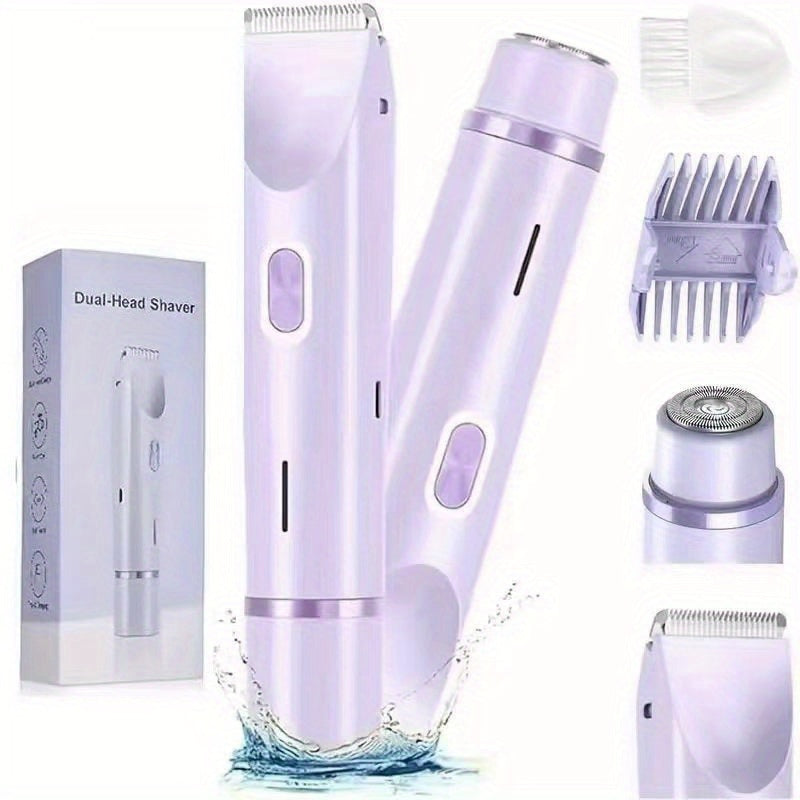 Bikini Trimmer Electric 2-in-1 Rechargeable Dual-Head Face Shaver for Women – Stainless Steel Blade USB Cordless Hair Remover