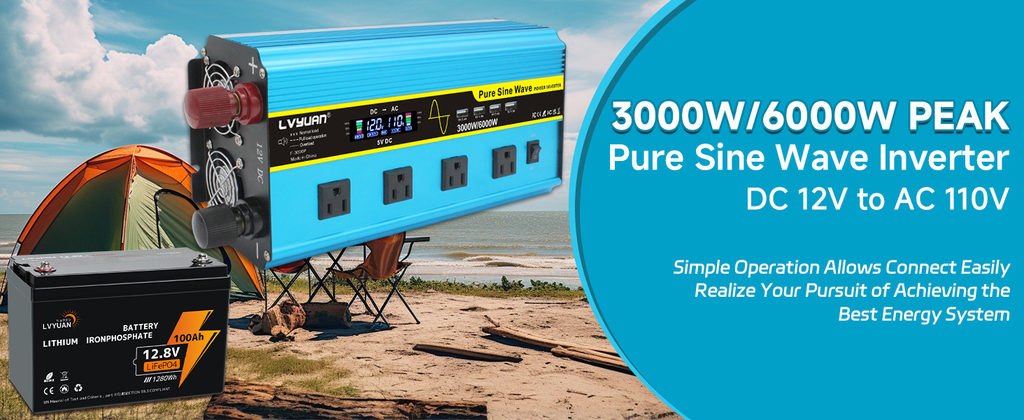 Blue 12V or 24V DC to 110V AC Power Inverter with LCD, Four AC Receptacles and Remote Presentation — image 11