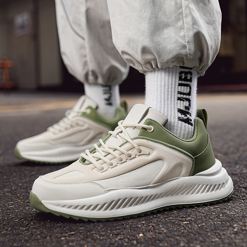 Men's Leather Platform Sneakers - Lightweight Soft Sole Casual Trainers