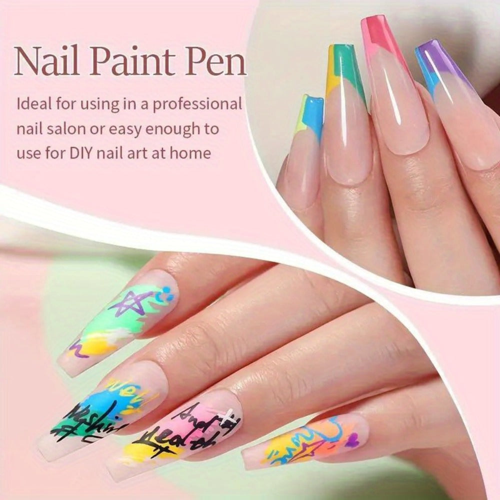 Metal Rod Nylon Brush Nail Art Pen Set 12 Colors – Acrylic Paint Pens for 3D Doodle Dot & Stitching Nail Design — image 5